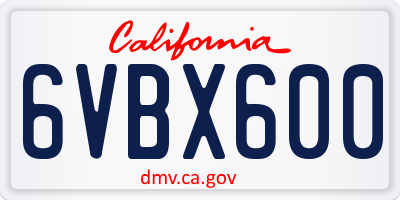 CA license plate 6VBX600