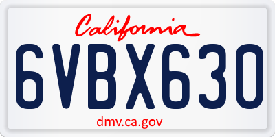 CA license plate 6VBX630