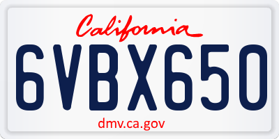 CA license plate 6VBX650