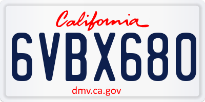 CA license plate 6VBX680