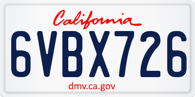 CA license plate 6VBX726