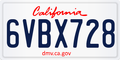 CA license plate 6VBX728