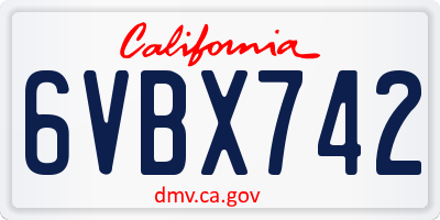 CA license plate 6VBX742