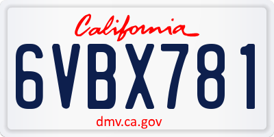 CA license plate 6VBX781
