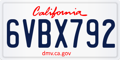 CA license plate 6VBX792