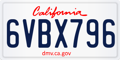 CA license plate 6VBX796