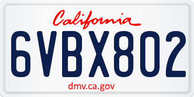 CA license plate 6VBX802