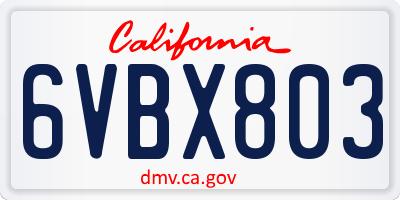 CA license plate 6VBX803