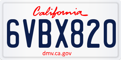 CA license plate 6VBX820