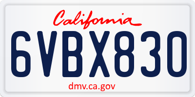 CA license plate 6VBX830
