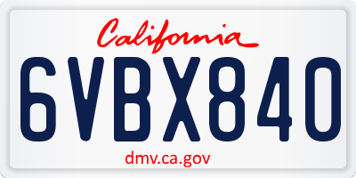 CA license plate 6VBX840