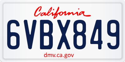 CA license plate 6VBX849