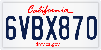 CA license plate 6VBX870