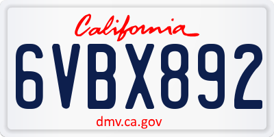 CA license plate 6VBX892