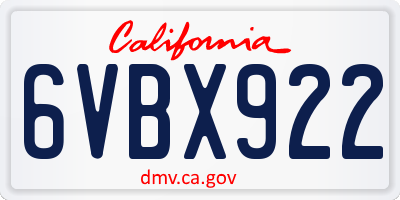 CA license plate 6VBX922