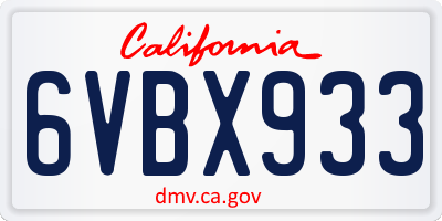 CA license plate 6VBX933