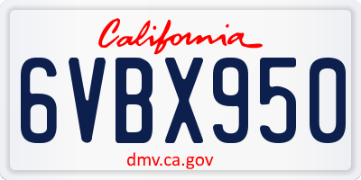 CA license plate 6VBX950