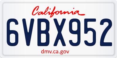 CA license plate 6VBX952