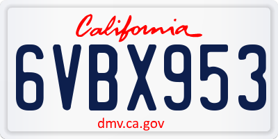 CA license plate 6VBX953