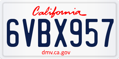 CA license plate 6VBX957