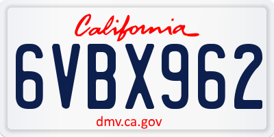 CA license plate 6VBX962