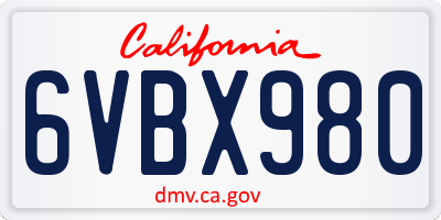 CA license plate 6VBX980