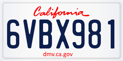 CA license plate 6VBX981