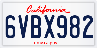 CA license plate 6VBX982
