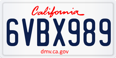 CA license plate 6VBX989
