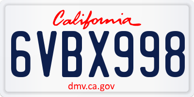 CA license plate 6VBX998