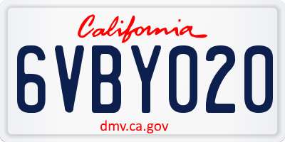 CA license plate 6VBY020