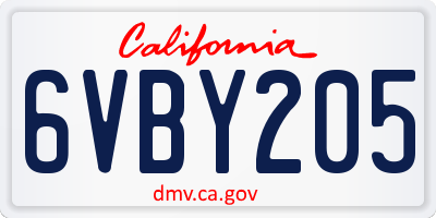 CA license plate 6VBY205