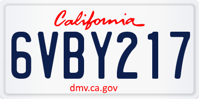CA license plate 6VBY217