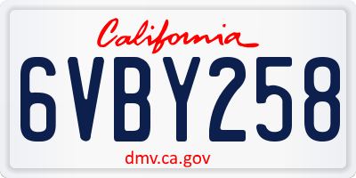 CA license plate 6VBY258