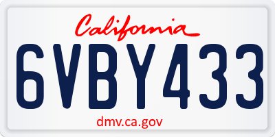 CA license plate 6VBY433