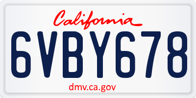 CA license plate 6VBY678
