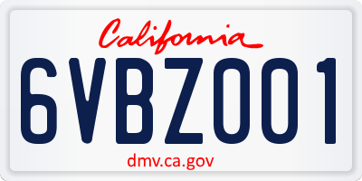 CA license plate 6VBZ001