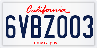 CA license plate 6VBZ003