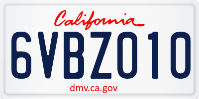 CA license plate 6VBZ010