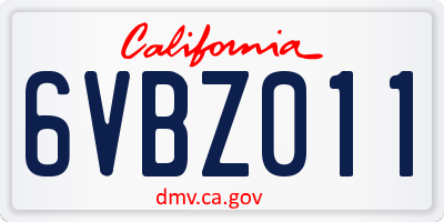 CA license plate 6VBZ011