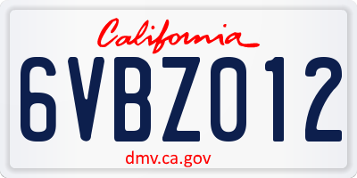 CA license plate 6VBZ012