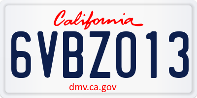 CA license plate 6VBZ013