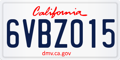 CA license plate 6VBZ015