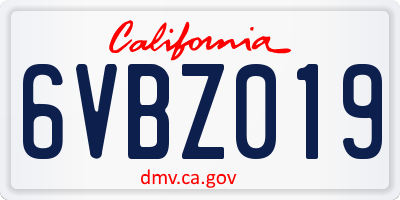 CA license plate 6VBZ019