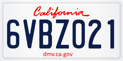 CA license plate 6VBZ021