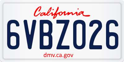 CA license plate 6VBZ026