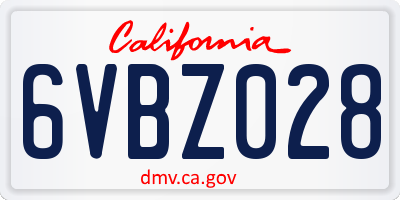 CA license plate 6VBZ028