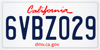 CA license plate 6VBZ029
