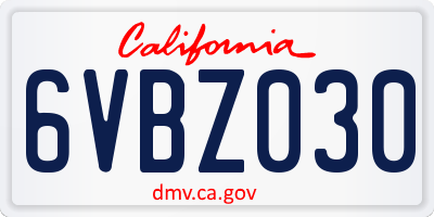 CA license plate 6VBZ030