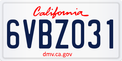 CA license plate 6VBZ031